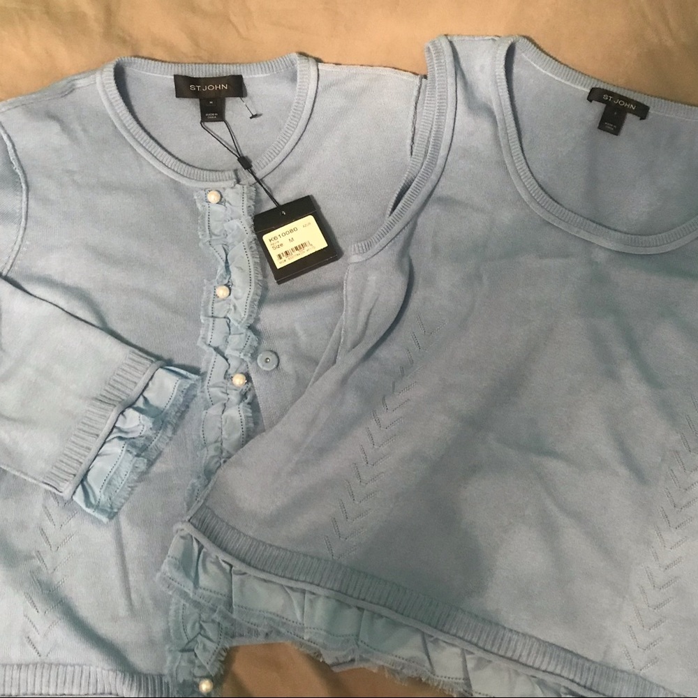 St John light weight baby blue cardigan set.